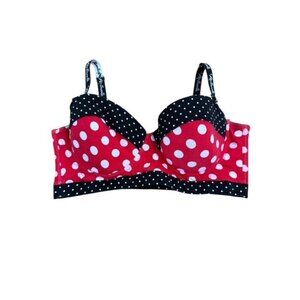 Disney Minnie Mouse Bra Red Black White Polka Dots 38C Removable Straps Detach